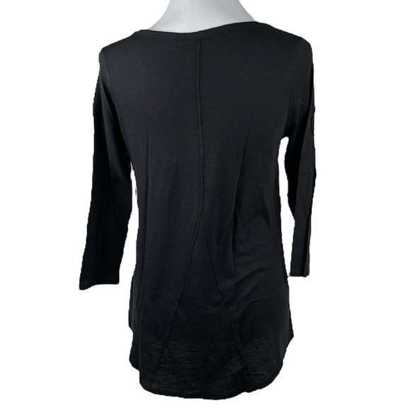 Lucky Brand Boho 3/4 inch Sleeve Shirt Black Gold Size Small - Picture 4 of 9